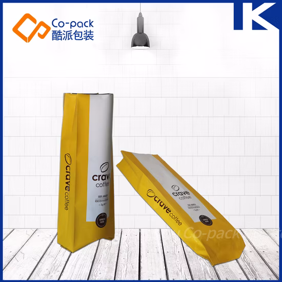 クラフト紙/アルミ箔サイド/底ガセットコーヒー豆ジッパー包装袋、バルブ付き